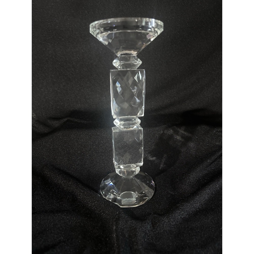 Lafayette Crystal candle holder 10 1/2" Beautiful Square Pattern Cut - Picture 2 of 16
